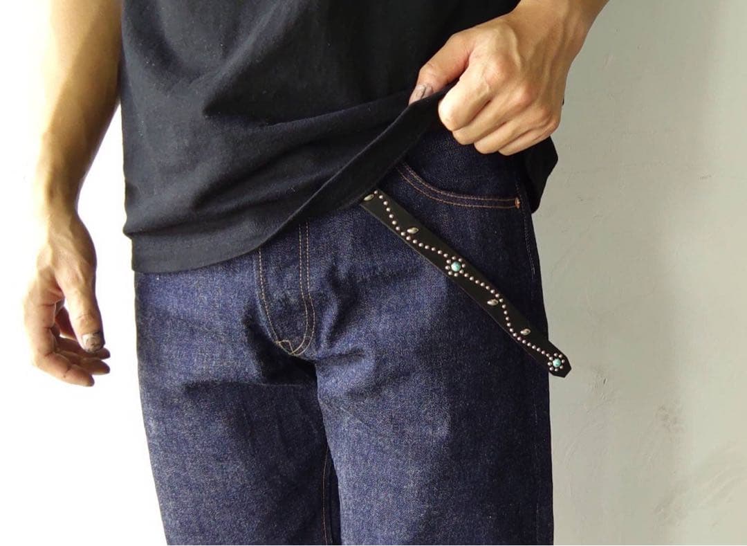 スタッズナローベルト18mm幅グリーンターコイズフラワー htcナロー好き