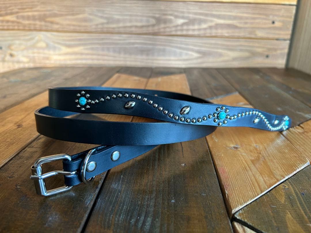 スタッズナローベルト18mm幅グリーンターコイズフラワー htcナロー好き