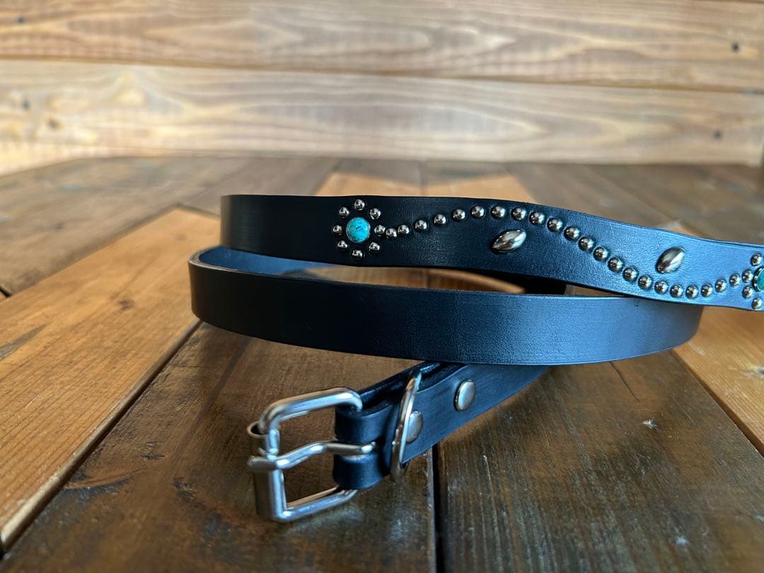 スタッズナローベルト18mm幅グリーンターコイズフラワー htcナロー好き