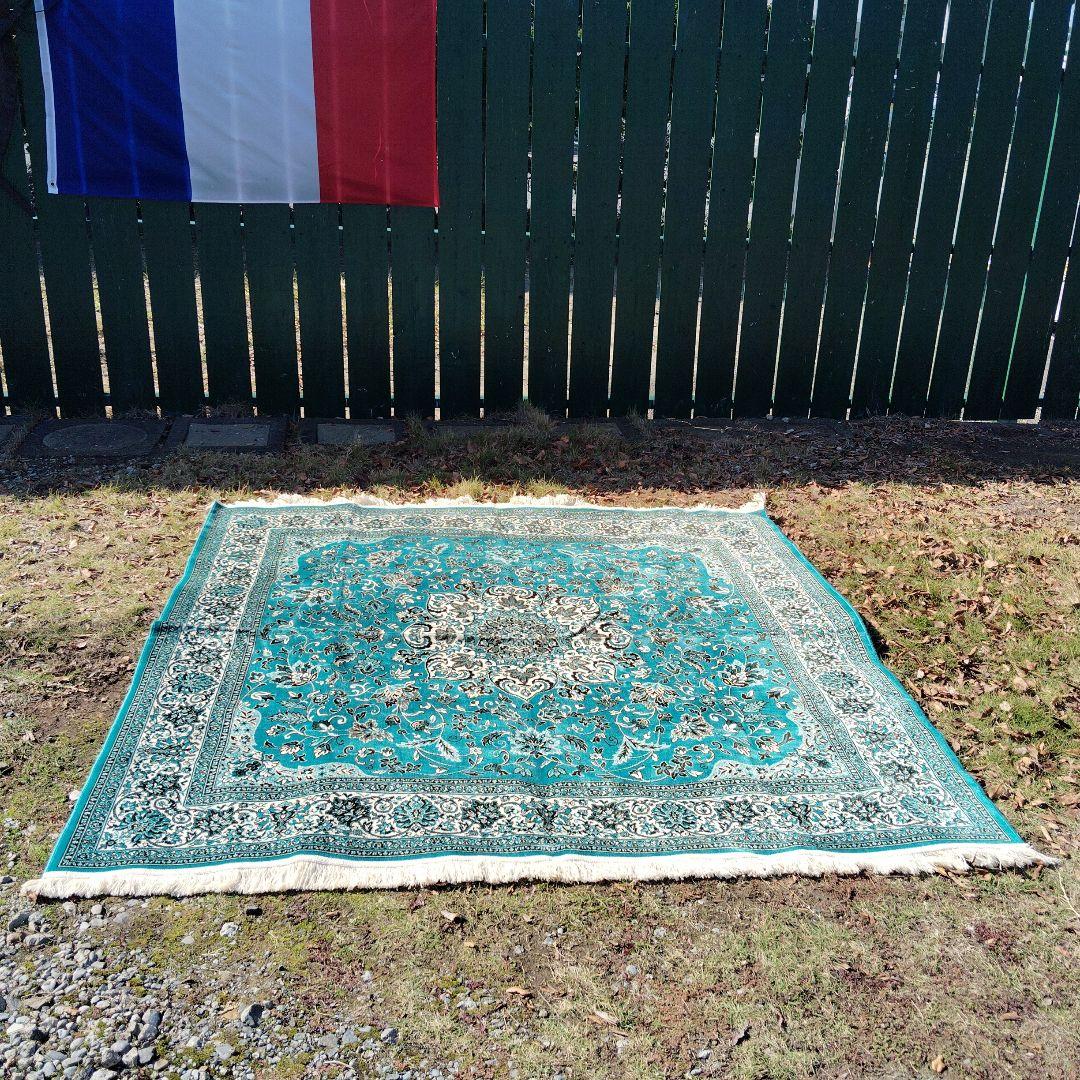 ターコイズ色 ペルシャ風ラグ 約1.98cm x 185cm