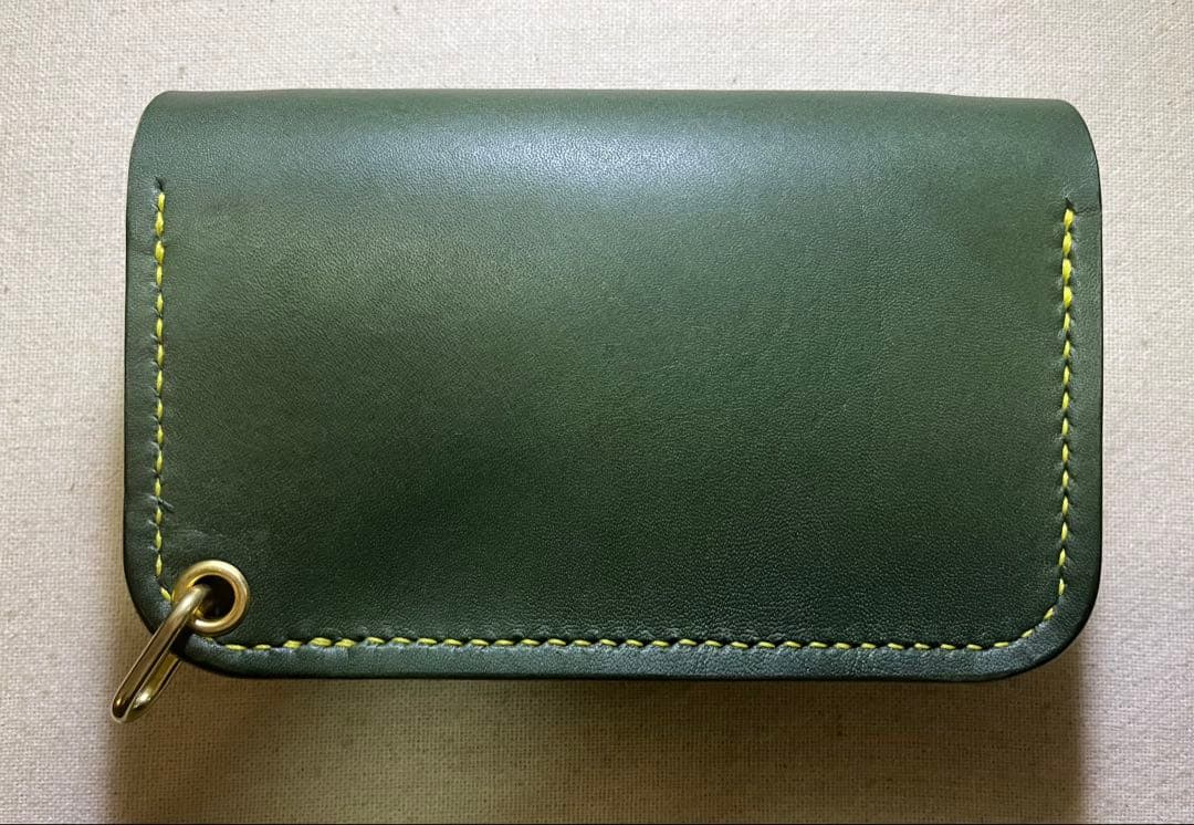 栃木レザー ミドル トラッカーウォレット 3層 グリーン