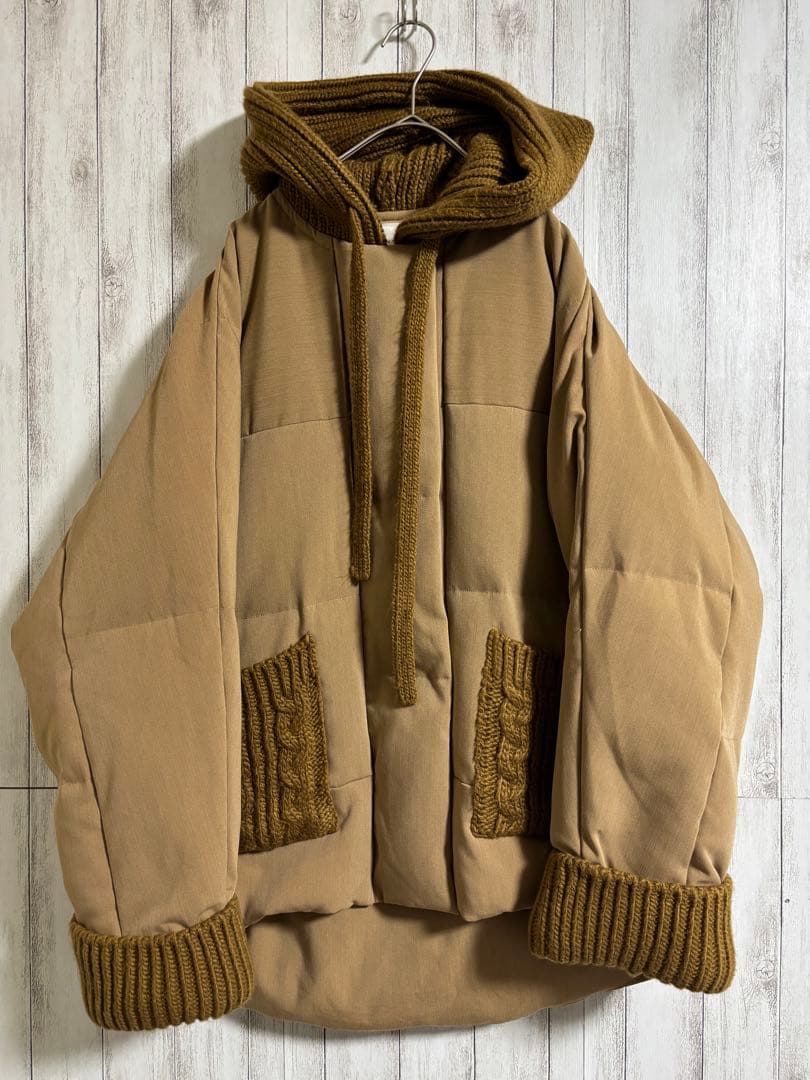 pinue ニットコンビダウンジャケットbrown ピヌエ