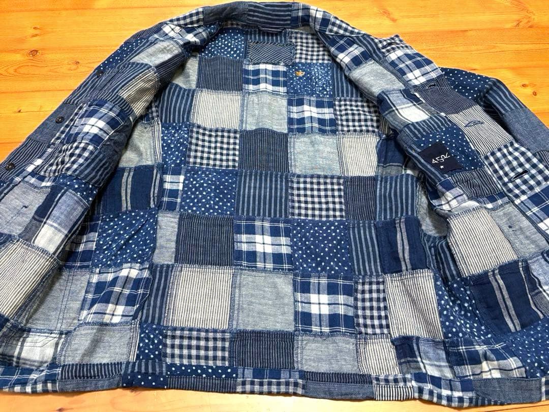 45R ミックスパッチワークの908 4ポケットシャツ インディゴ ユニセックス
