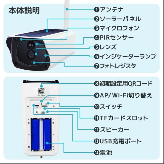 防犯カメラ 屋外 家庭用 ソーラー 無線 wifi ワイヤレス 電源不要 防水