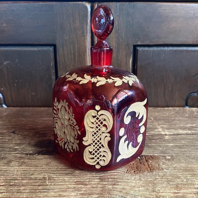 エナメル金彩 吹きガラス ルビーガラス パフューム ボトル リキュールボトル