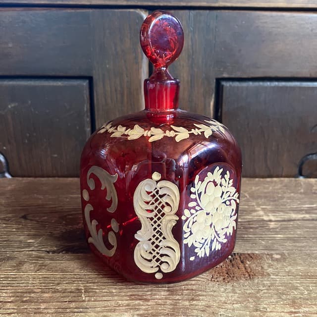 エナメル金彩 吹きガラス ルビーガラス パフューム ボトル リキュールボトル