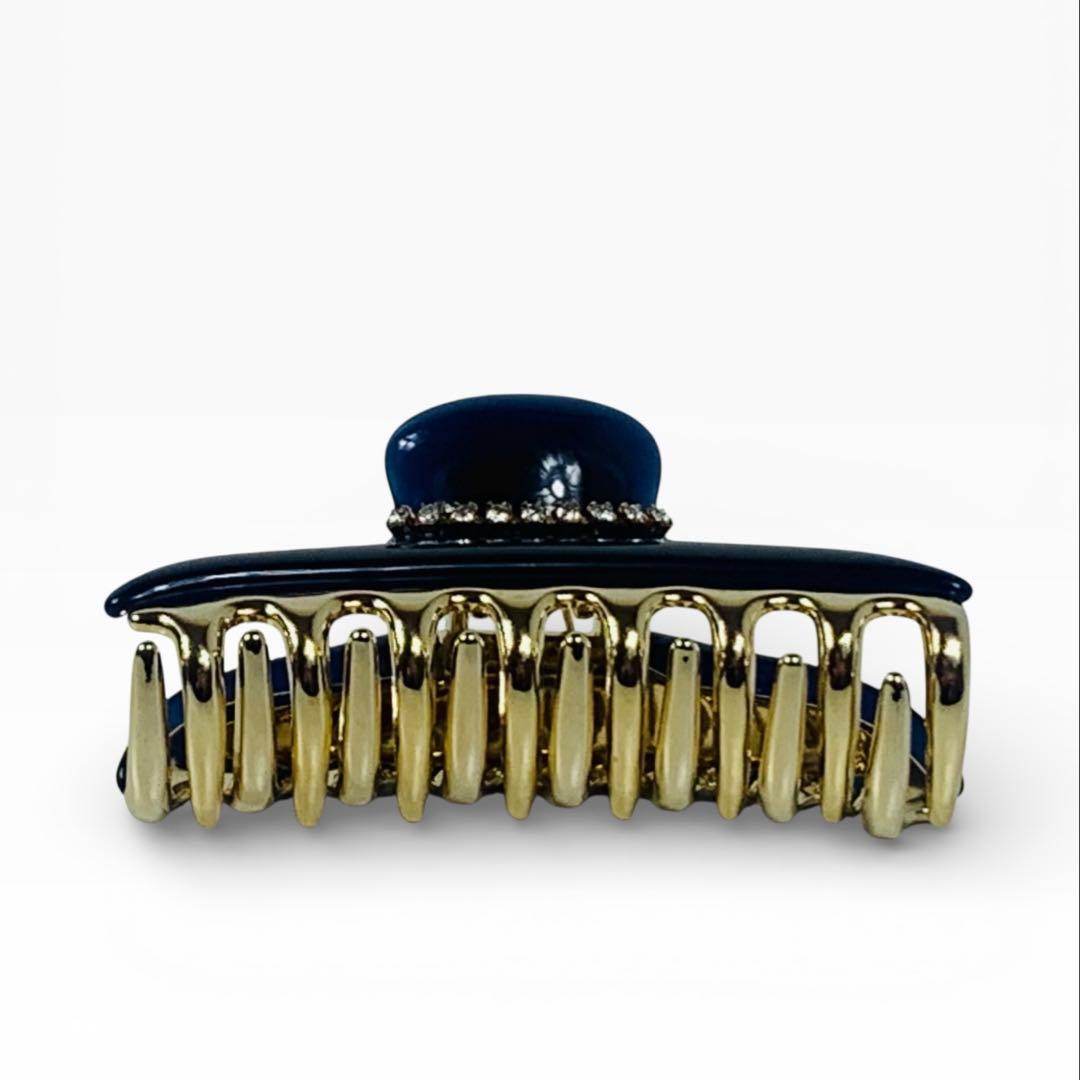 美品　acca アッカ ヘアクリップ ラインストーン ネイビー M イタリア製