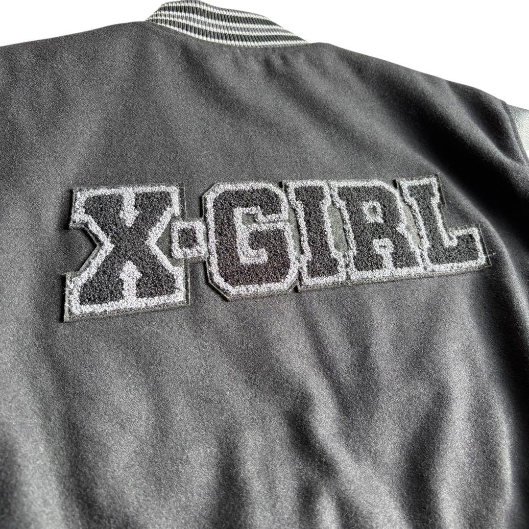 【極美品】X-GIRL エックスガール　￼スタジャン　ワッペン　袖レザー切替　黒