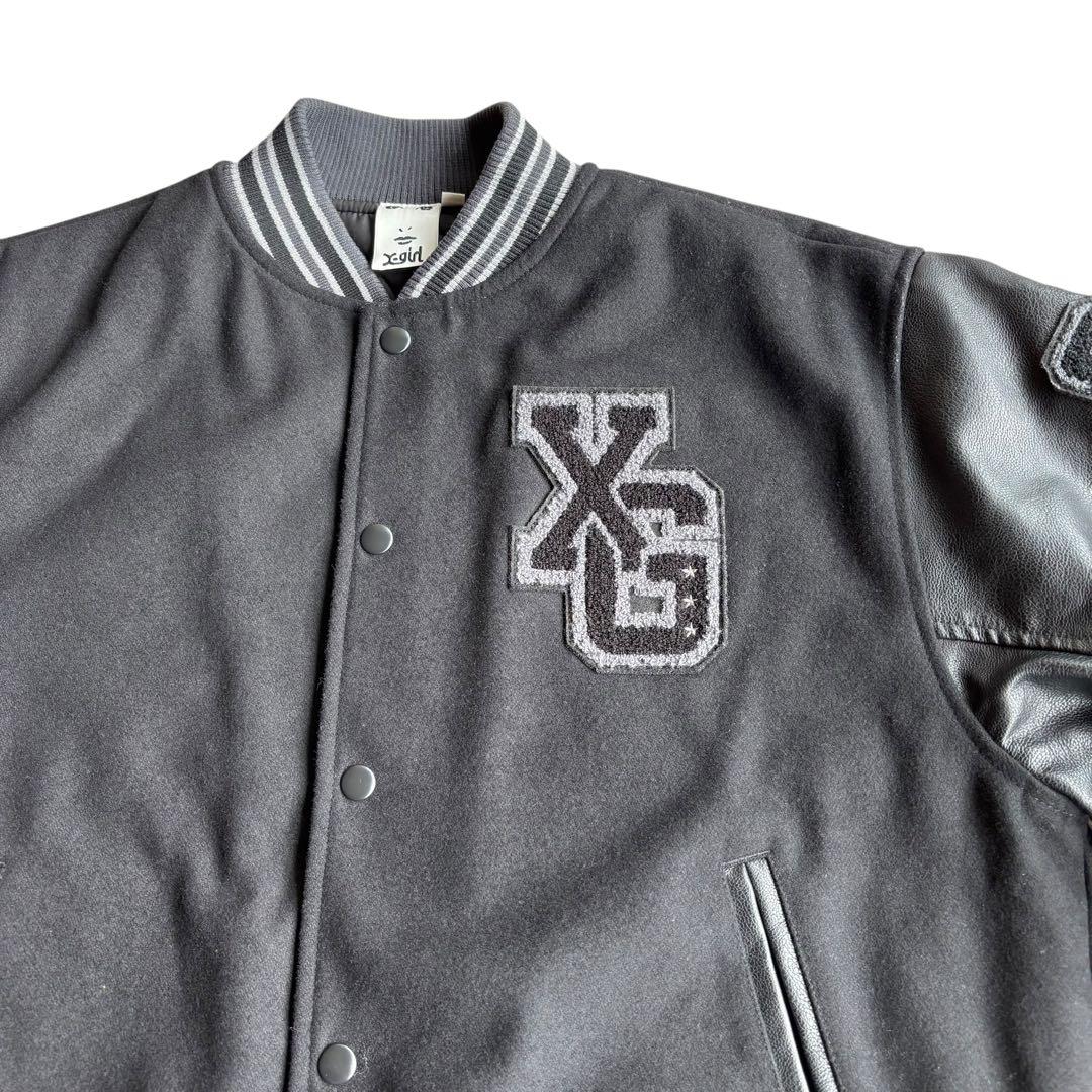 【極美品】X-GIRL エックスガール　￼スタジャン　ワッペン　袖レザー切替　黒