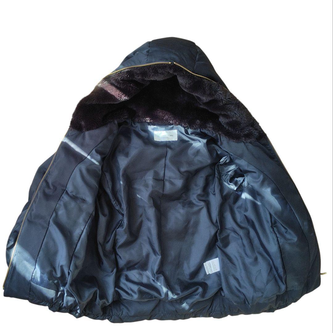 極美品ルクールブラン ダウンジャケット フード ボア ショート丈 ネイビー L