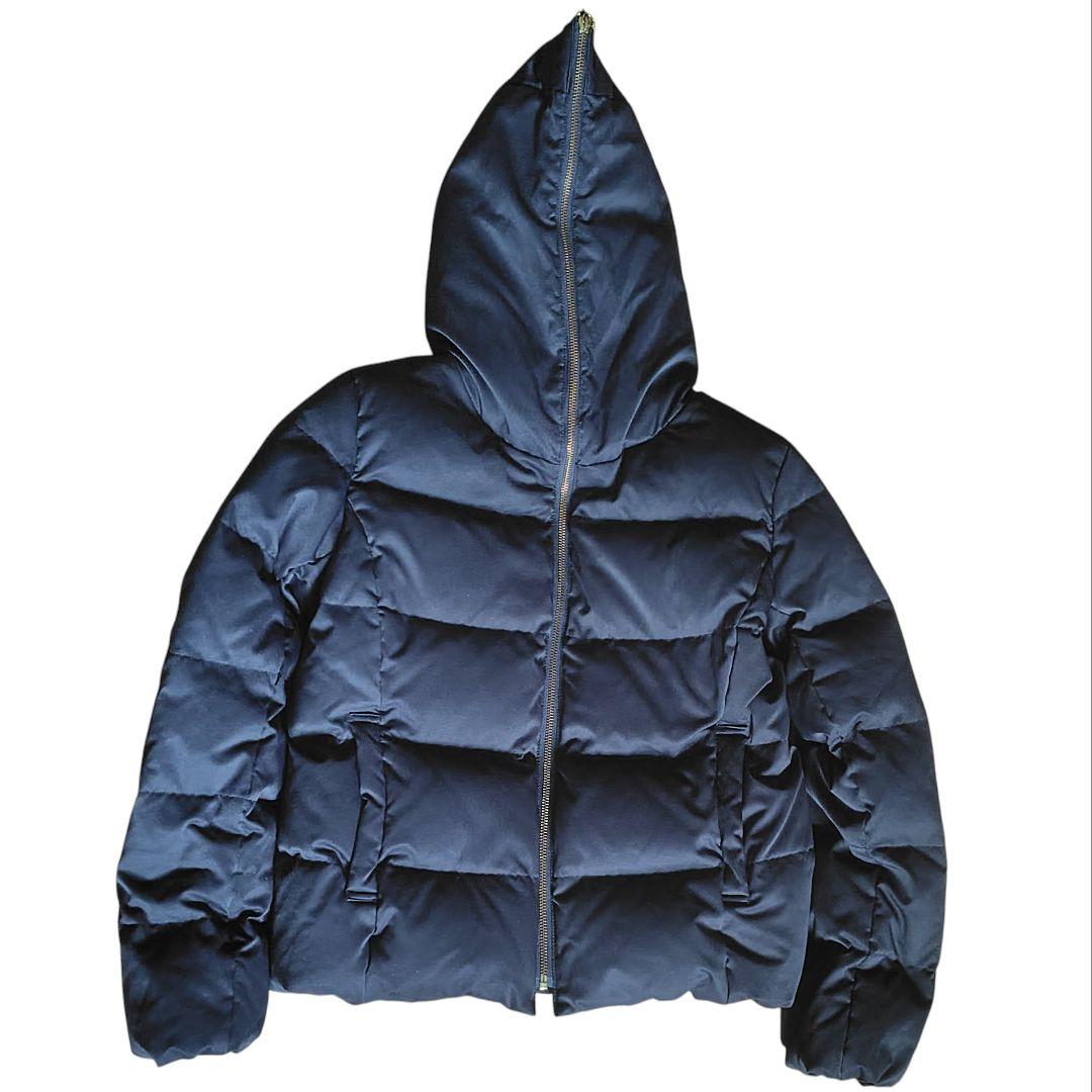 極美品ルクールブラン ダウンジャケット フード ボア ショート丈 ネイビー L