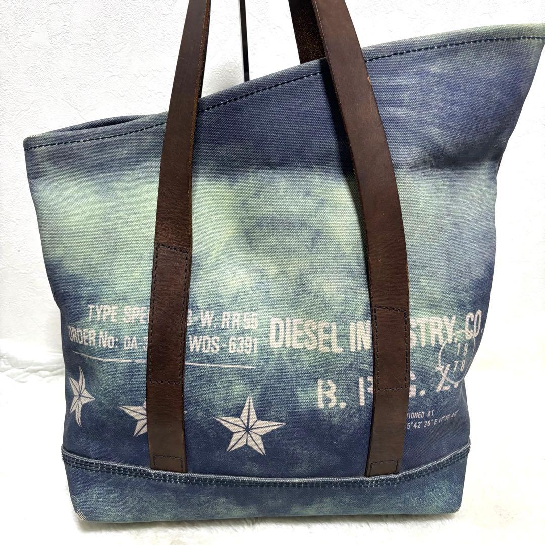 希少 DIESEL トートバッグ 変形 レザー デニム A4OK 青