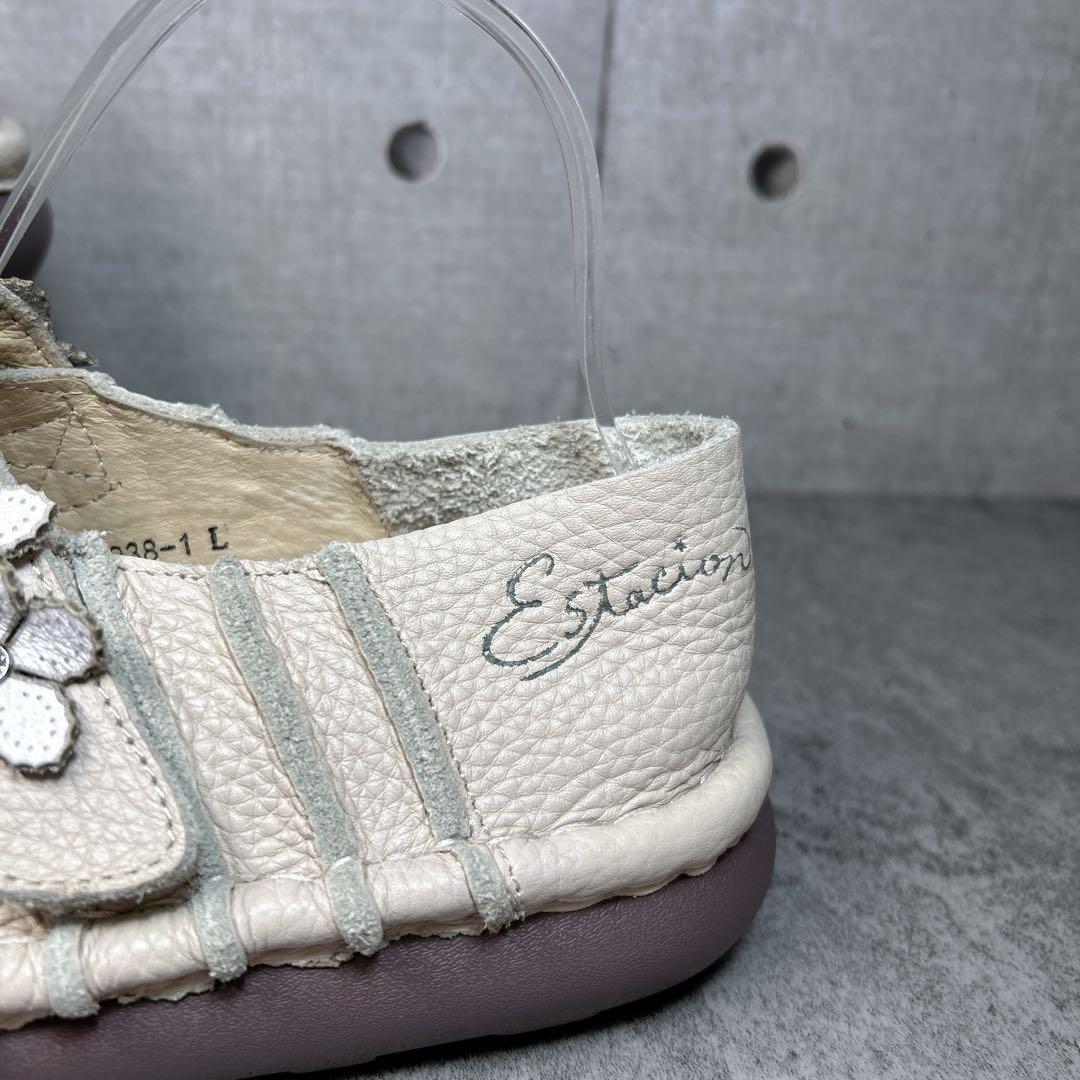 極美品【エスタシオン】お花 レザーメリージェーン/厚底/フラワー/ビジュー/幅広