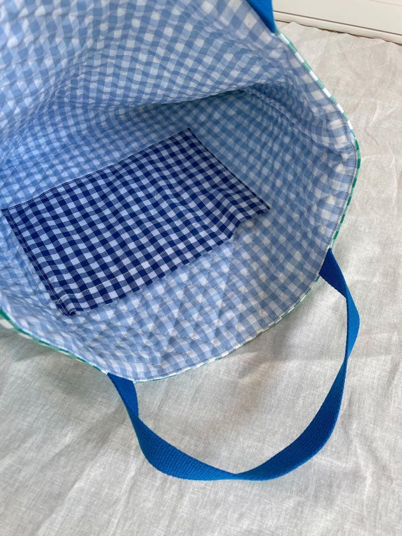 【あり】緑ギンガムチェック　レッスンバッグ　上履き入れ　入園入学2点セット