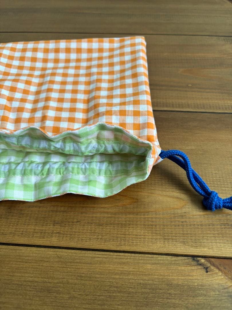 【あり】緑ギンガムチェック　レッスンバッグ　上履き入れ　入園入学2点セット