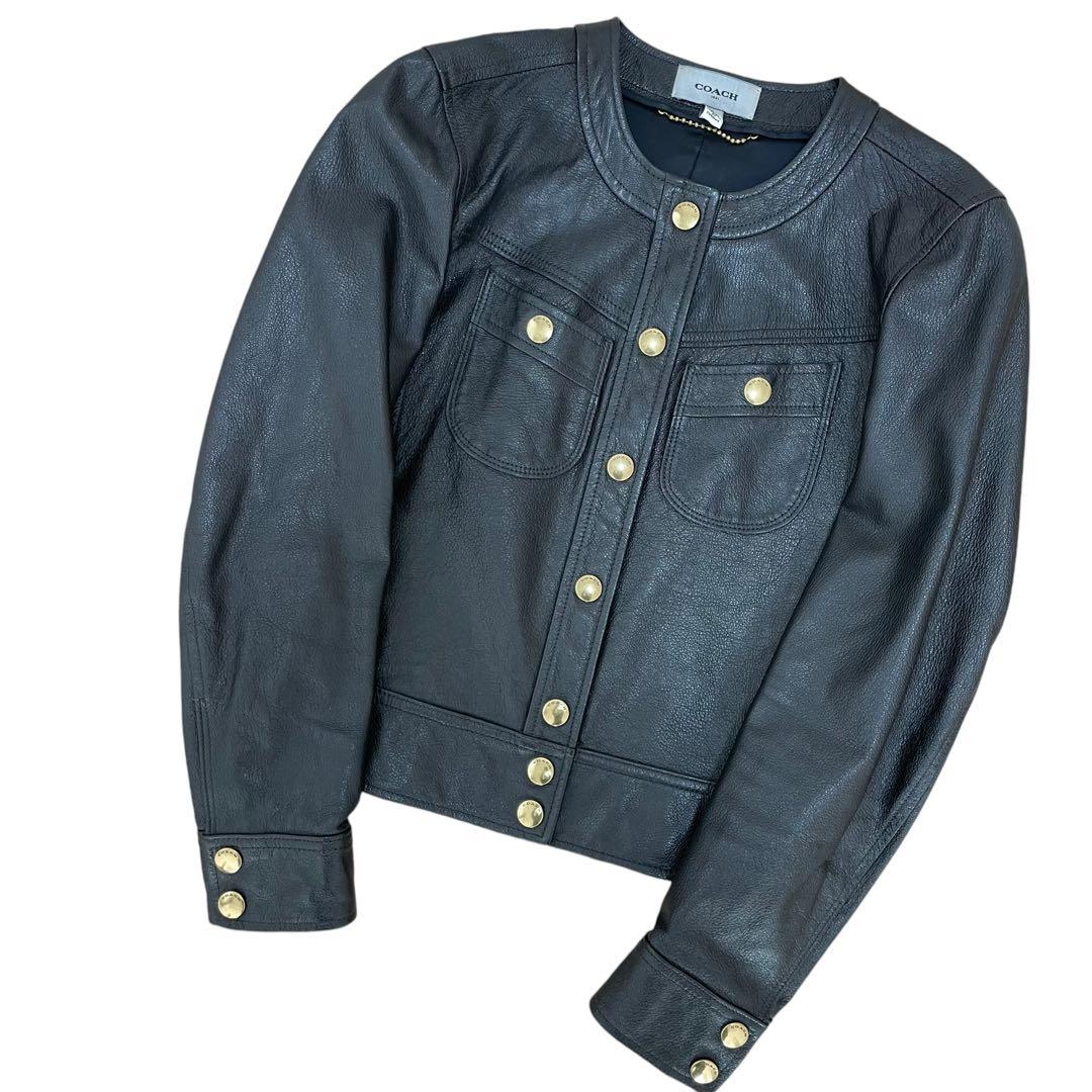 COACH ノーカラー レザージャケット 0(S相当) ブラック