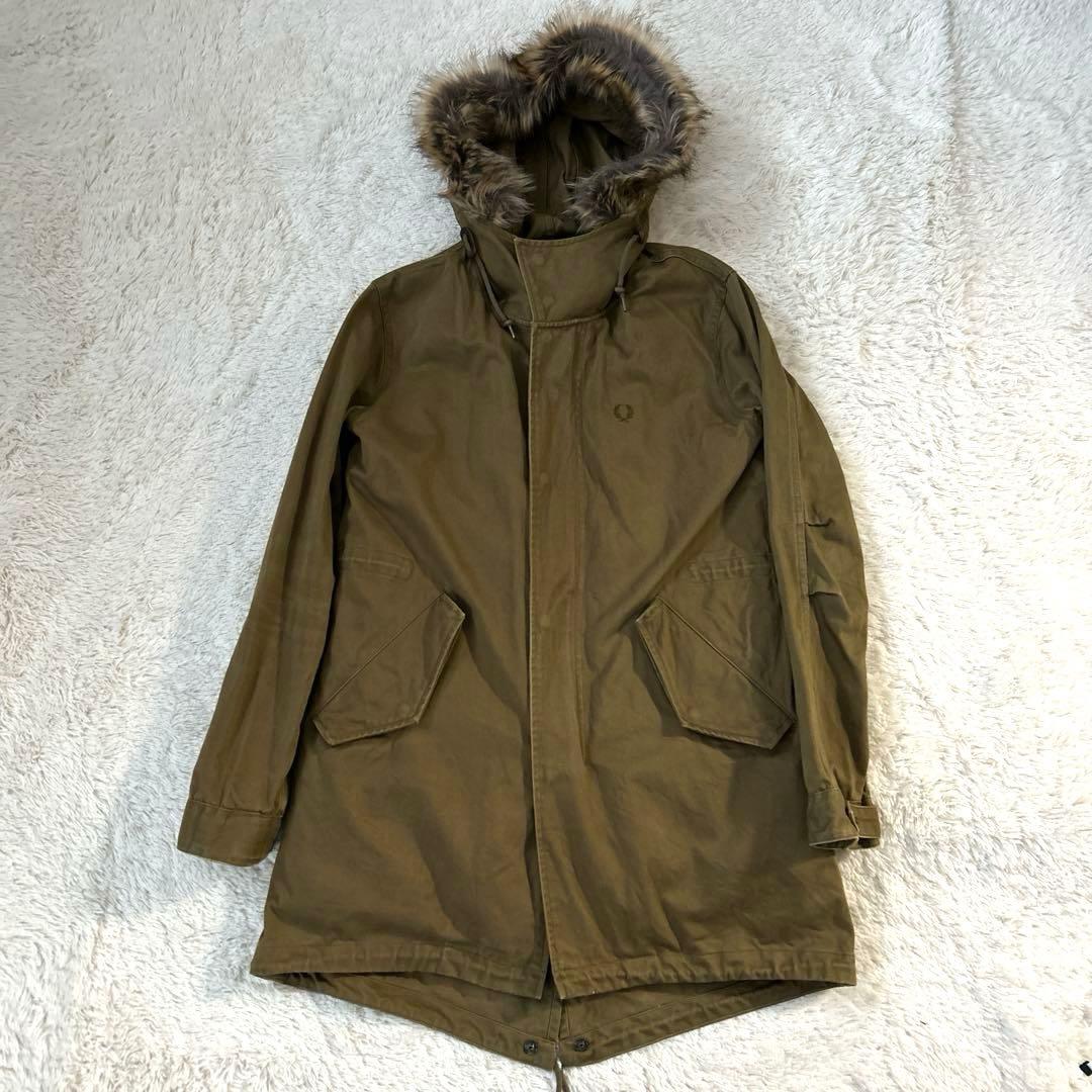 フレッドペリー モッズコート ブロックチェックボアライナー付き カーキ　S