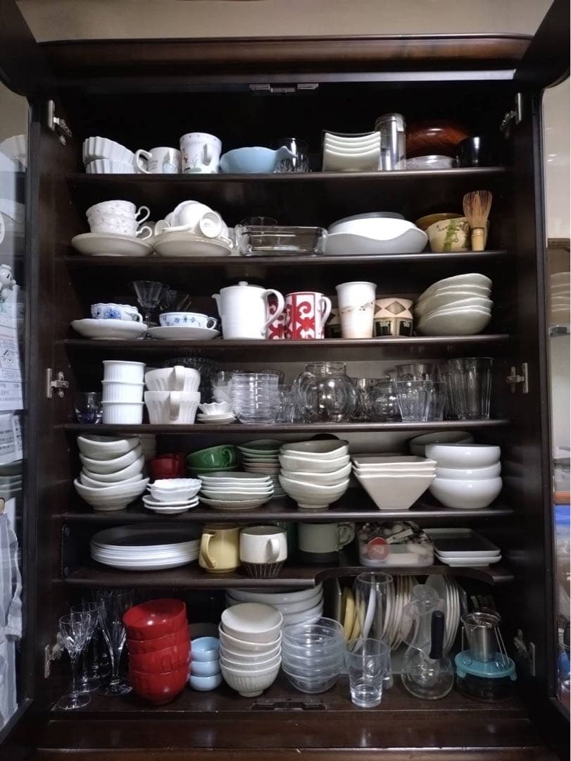 木製食器棚 ガラス扉付き ダークブラウン