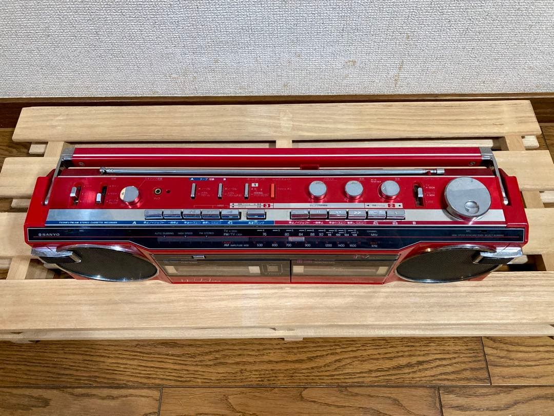 サンヨー『テレコ』ダブルカセット 赤 動作確認済 MR-ＷＵ４MKⅡ 昭和レトロ