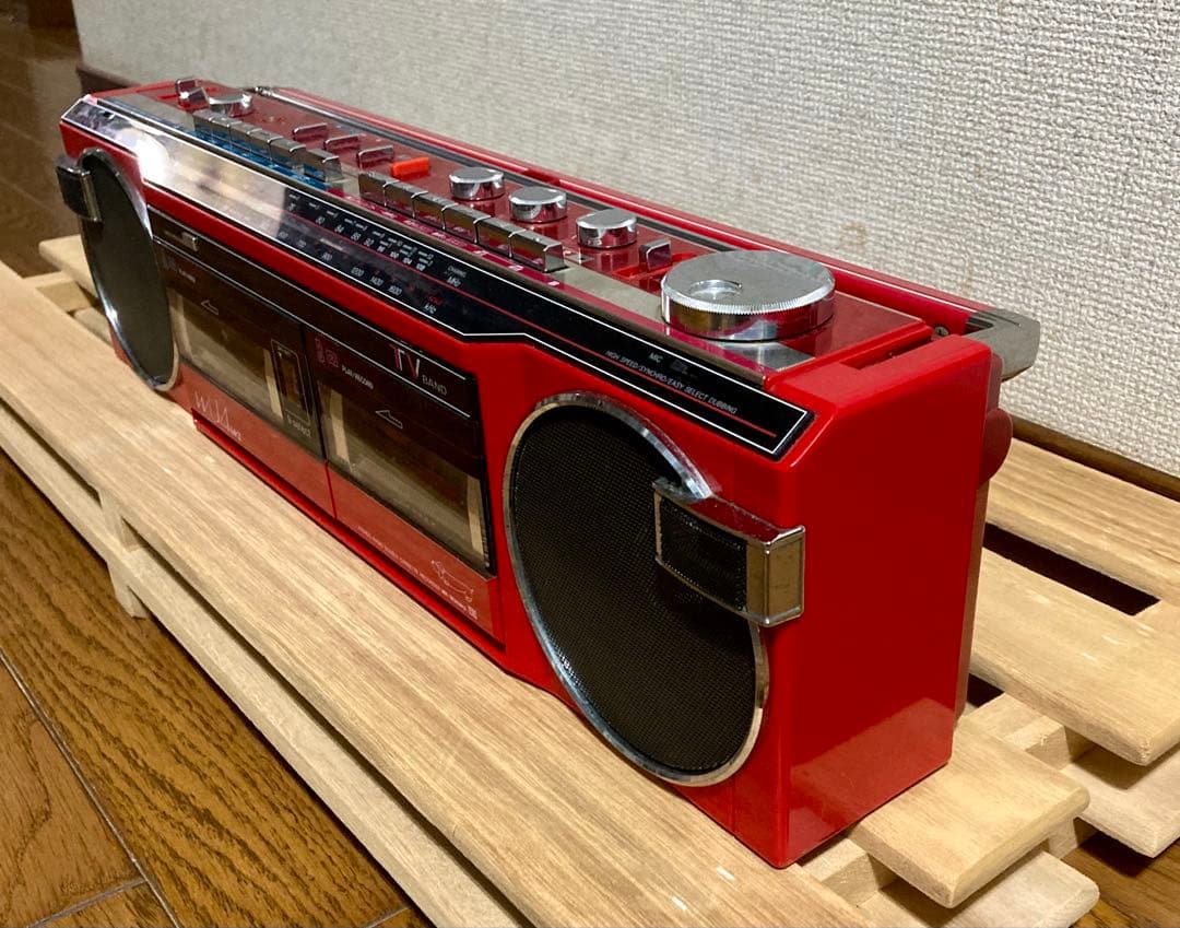 サンヨー『テレコ』ダブルカセット 赤 動作確認済 MR-ＷＵ４MKⅡ 昭和レトロ