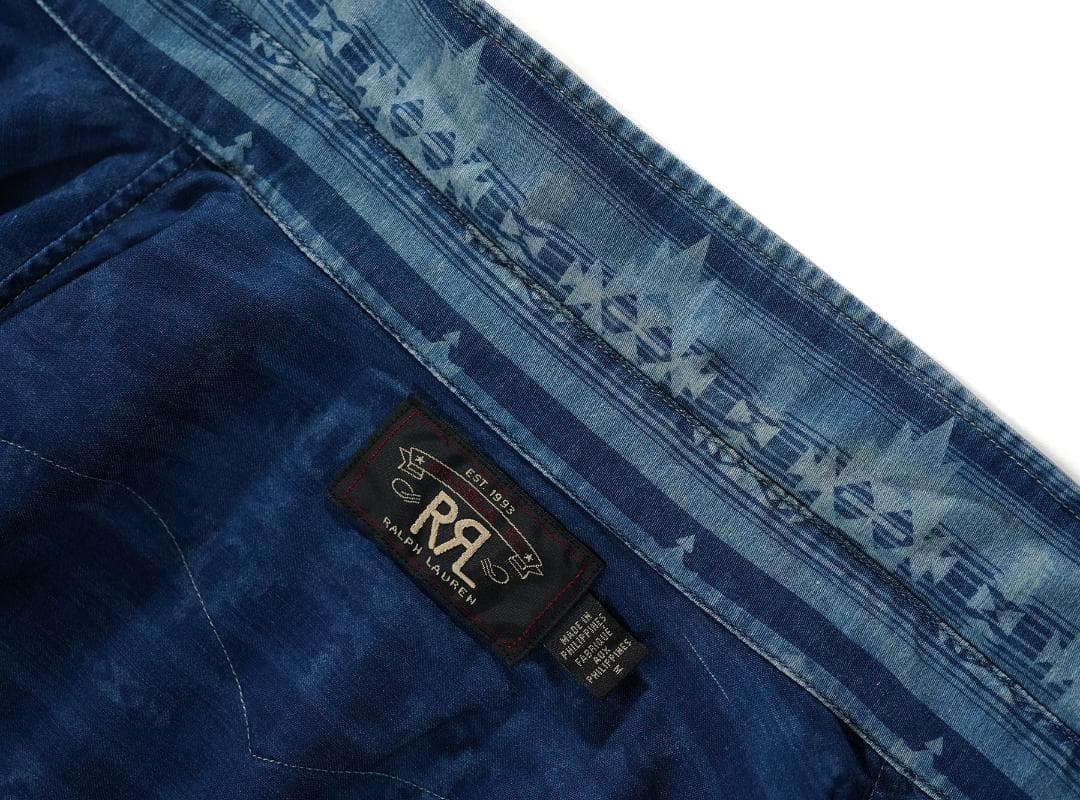 RRL 本藍染め インディゴ コットン サテン ワークシャツ ダブルアールエル