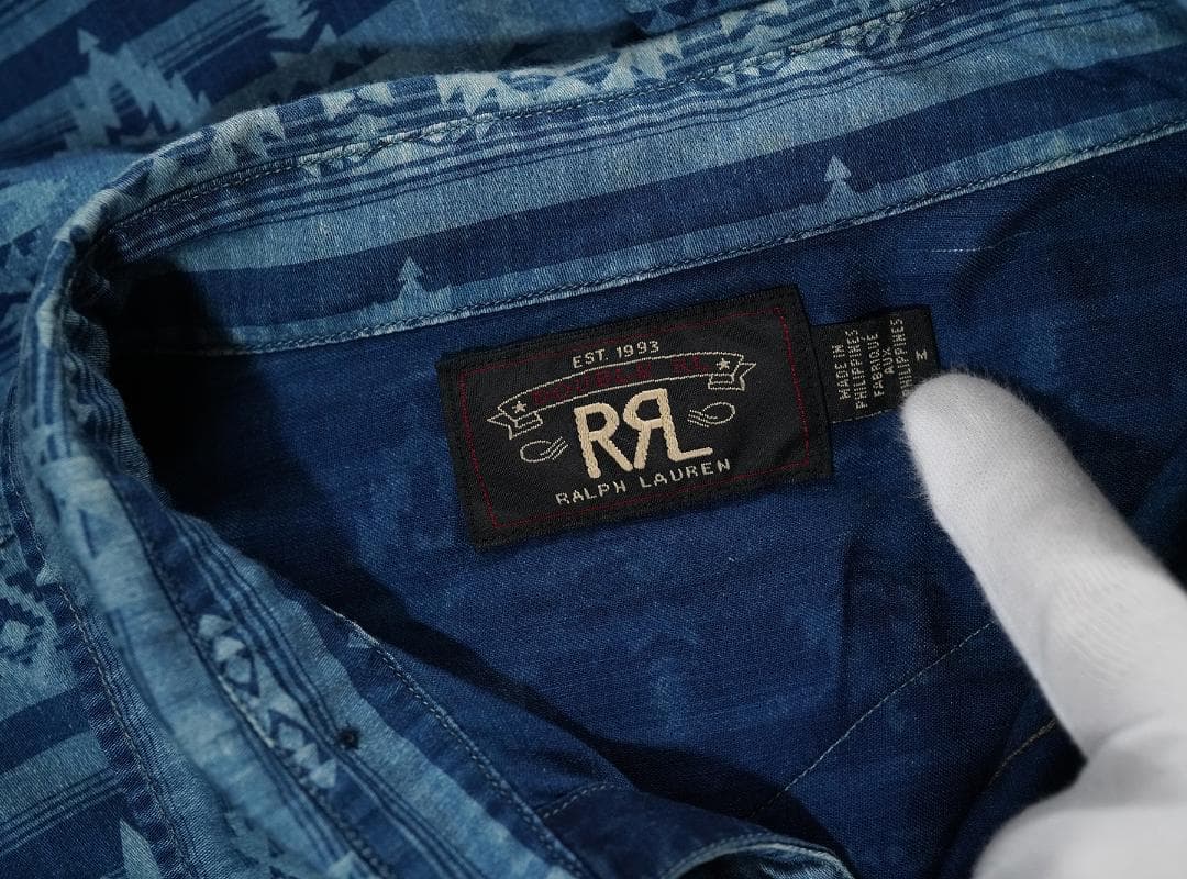 RRL 本藍染め インディゴ コットン サテン ワークシャツ ダブルアールエル