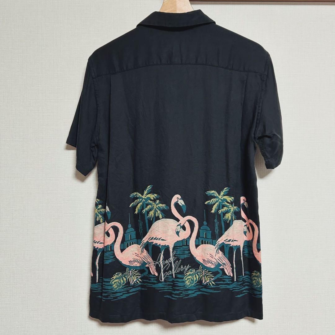 【名作】RUDE GALLERY アロハシャツ黒 フラミンゴ サイズ4 レーヨン