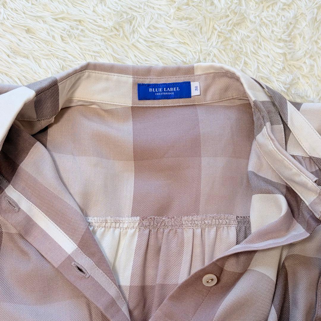 美品　ブルーレーベル クレストブリッジ チェックエアリーツイルブラウス　38