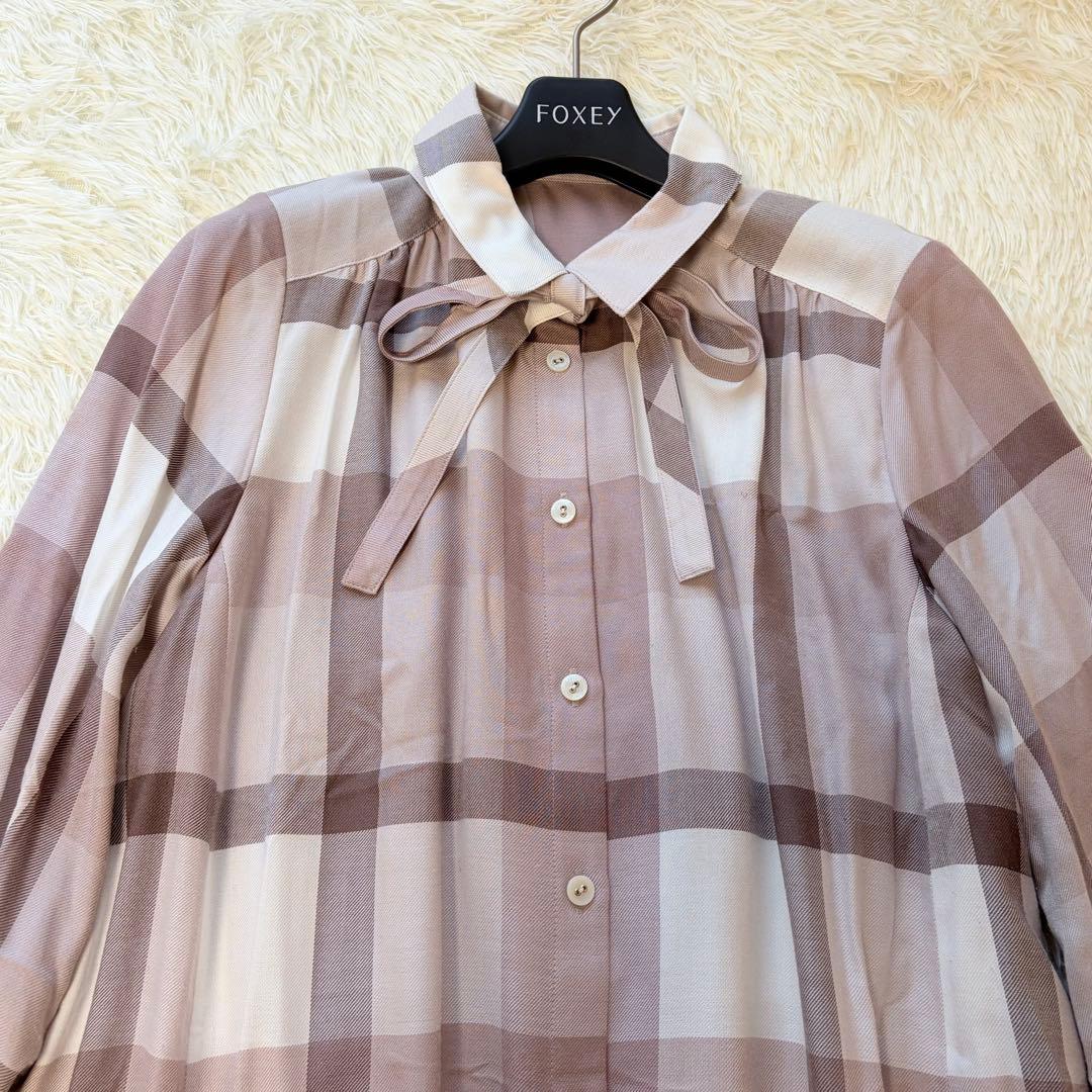 美品　ブルーレーベル クレストブリッジ チェックエアリーツイルブラウス　38