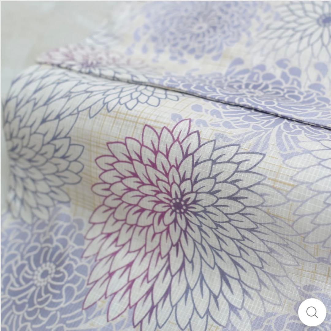 utatane ゆかた 先染め風ベージュに涼しげ糸菊　➕ 帯(ホワイト)