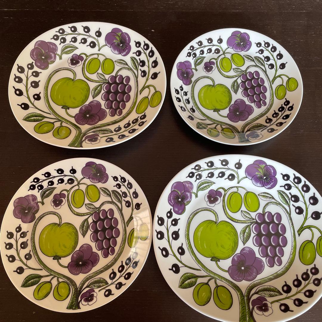 ARABIA パープルパラティッシオーバルプレート2枚＋21cmプレート2枚