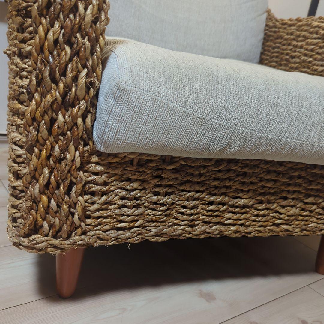 アバカ アジアン エスニック家具 1人掛けソファ ベージュクッション