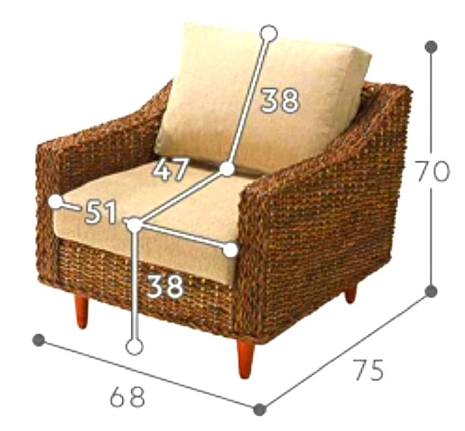 アバカ アジアン エスニック家具 1人掛けソファ ベージュクッション