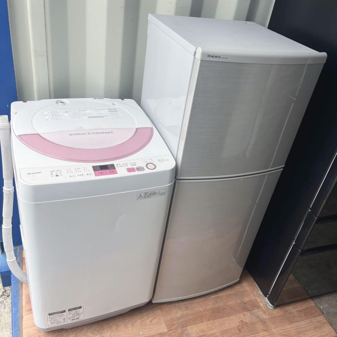取付無料！完動品！SHARPパステルピンク6kg洗濯機・シルバーインテリア冷蔵庫