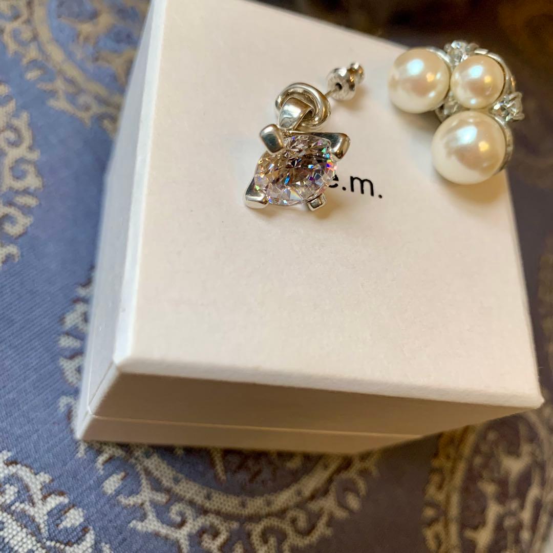 【うめ】e.m. ジルコニア　ピアス　パールブローチ　セット　箱無し