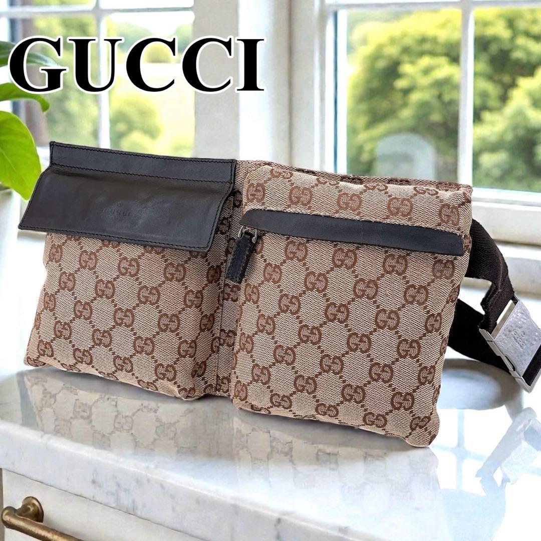 【美品】GUCCI/ボディバッグ/ウエストポーチ/GG キャンバス/ブラウン