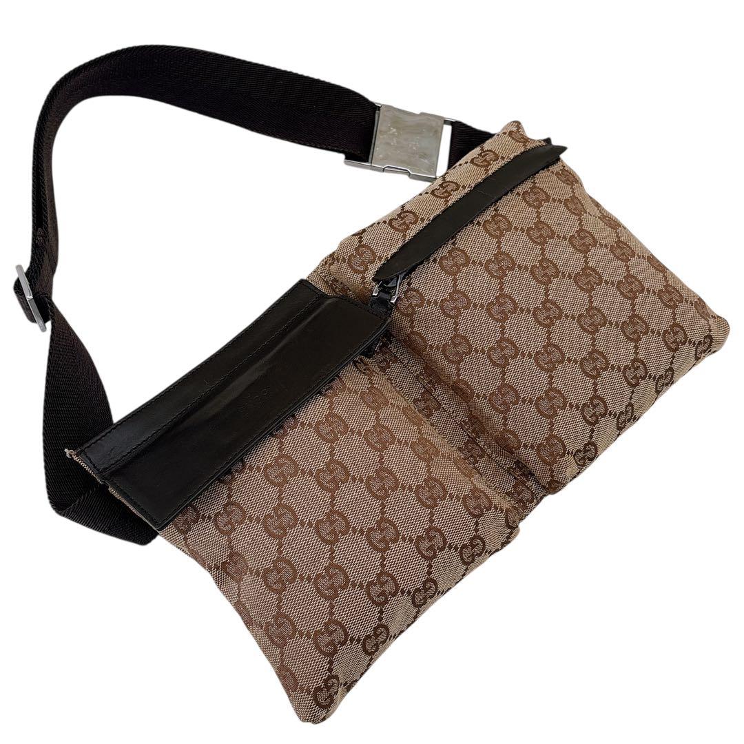 【美品】GUCCI/ボディバッグ/ウエストポーチ/GG キャンバス/ブラウン