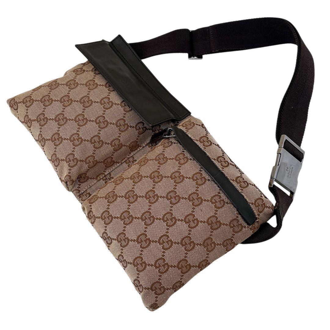 【美品】GUCCI/ボディバッグ/ウエストポーチ/GG キャンバス/ブラウン