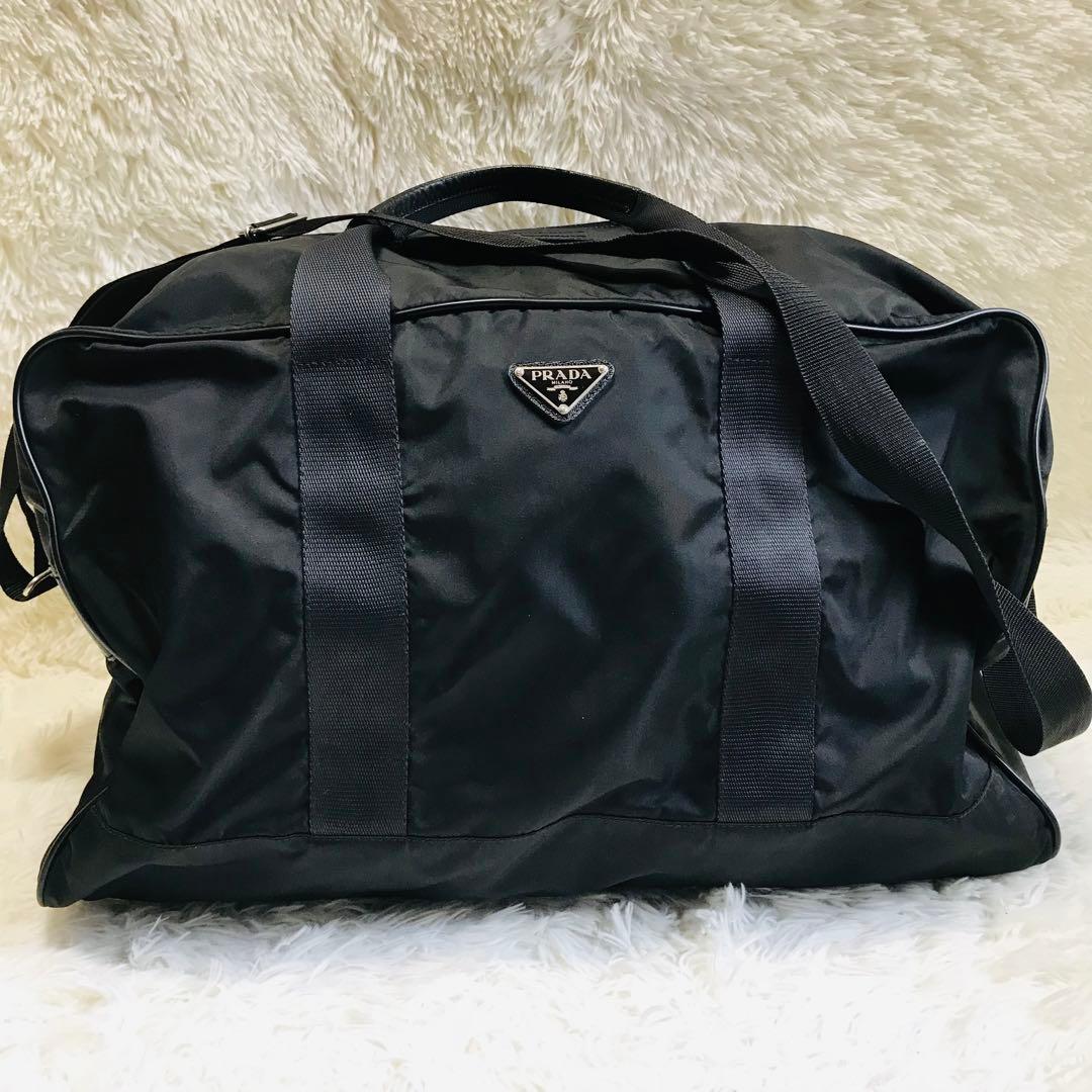 【極美品】プラダ ボストンバッグ 2way ナイロン 黒 三角ロゴ 白タグ