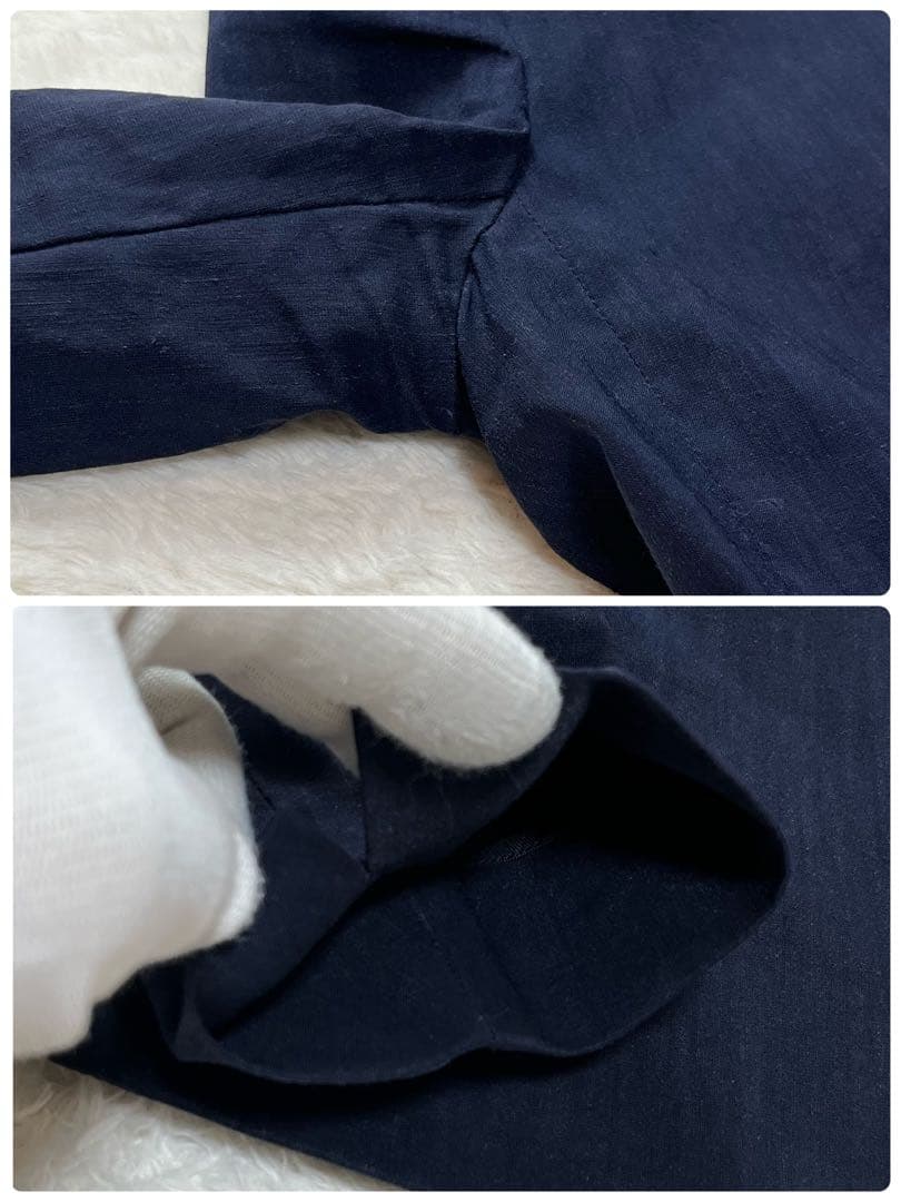 プラステ　PLST セットアップ　スーツ　ノーカラー　パンツ　リネン　ネイビー