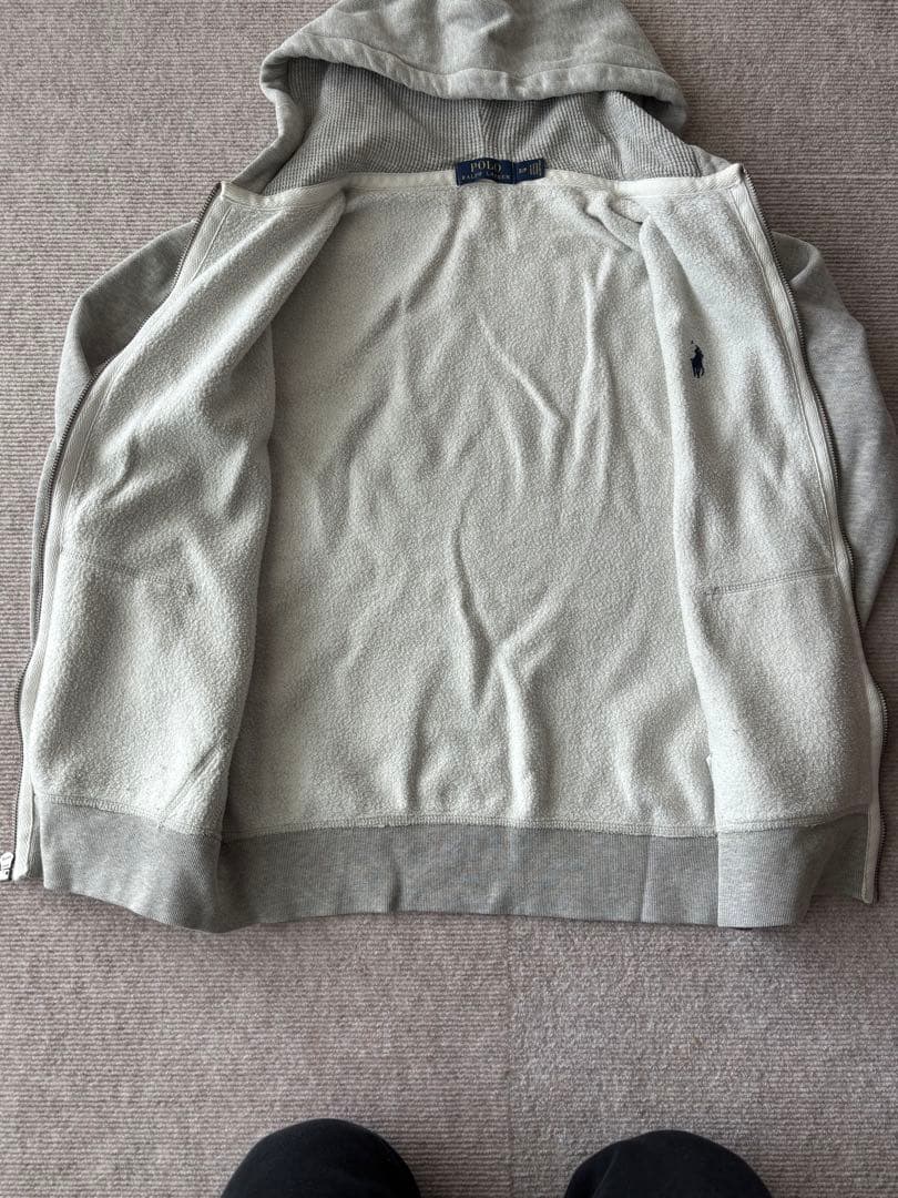 POLO ラルフローレン ジップパーカー グレー S 裏起毛 ロゴ刺繍