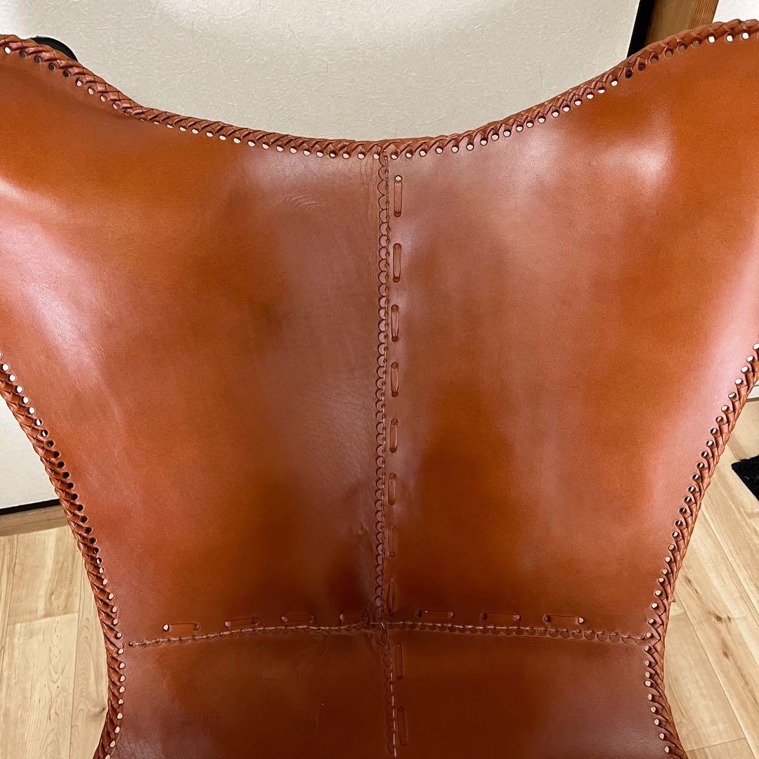 レザーバタフライチェア WRAPS/ラップスアイアン キャメル 組立済