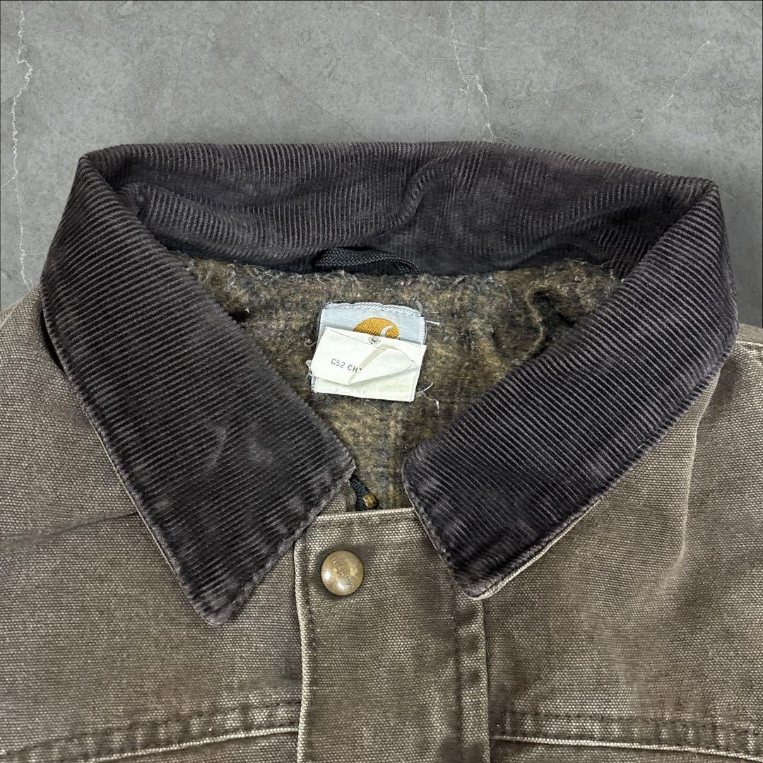 27]メキシコ製カーハート レザーロゴフルジップ ダック地ジャケットブルゾン古着