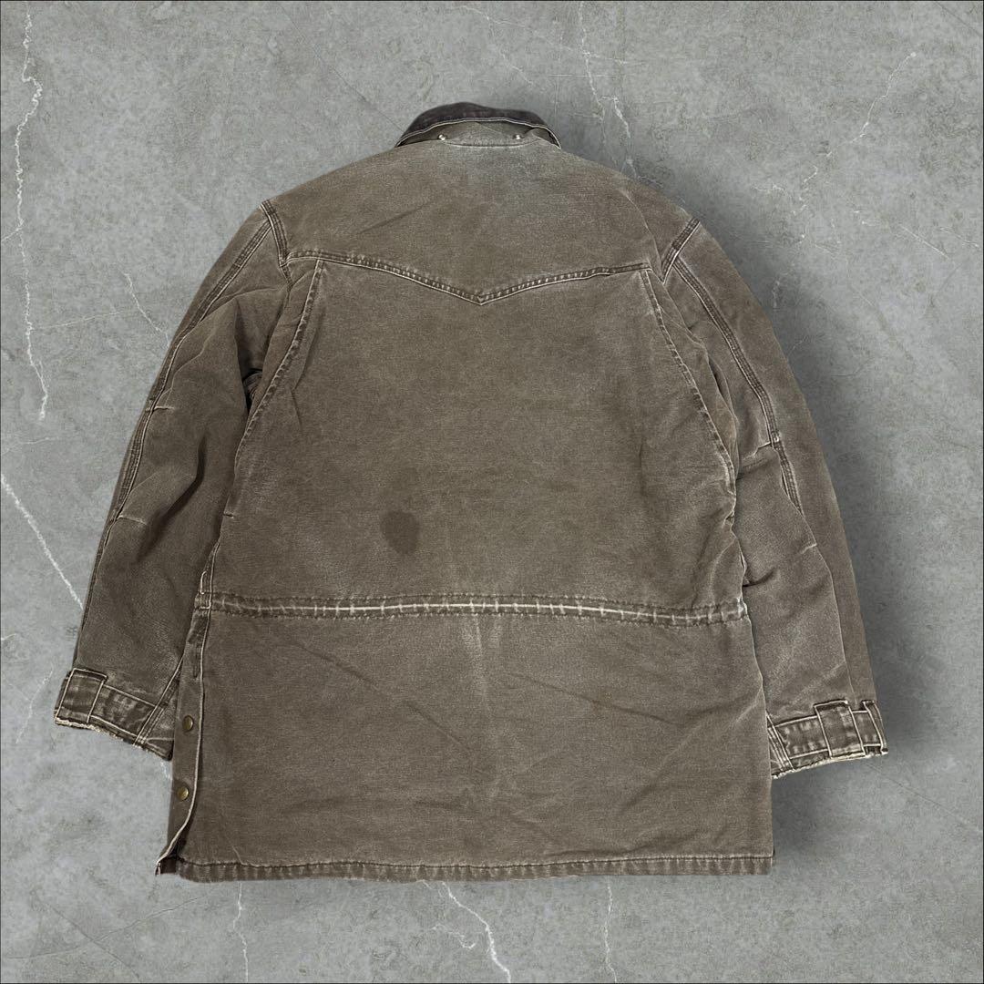 27]メキシコ製カーハート レザーロゴフルジップ ダック地ジャケットブルゾン古着