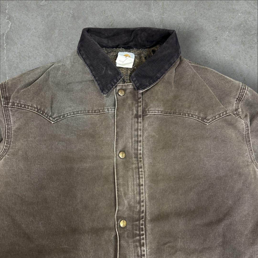 27]メキシコ製カーハート レザーロゴフルジップ ダック地ジャケットブルゾン古着