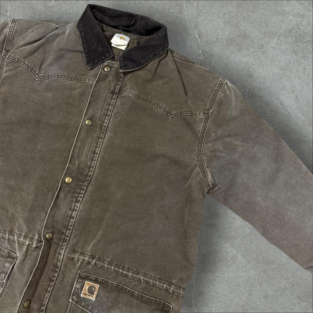 27]メキシコ製カーハート レザーロゴフルジップ ダック地ジャケットブルゾン古着