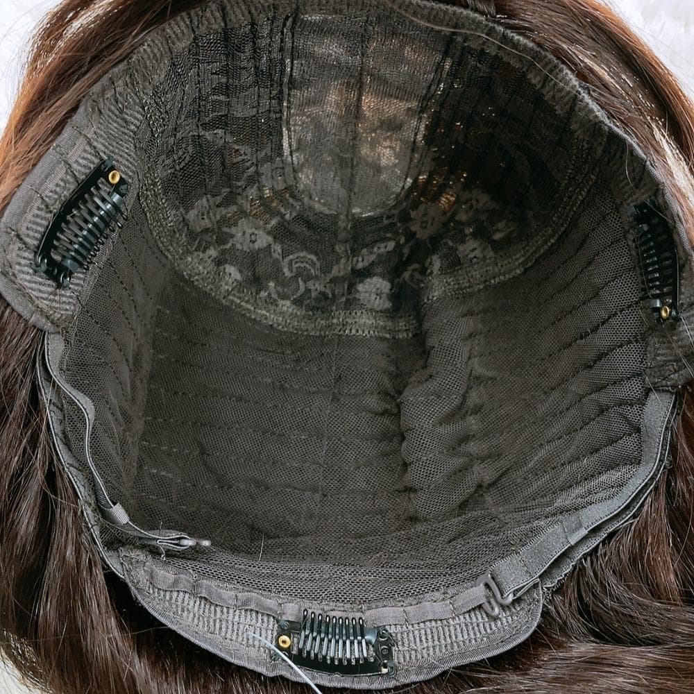 人毛100% フルウィッグ 医療用 ロングストレート ダークブラウン 手縫い