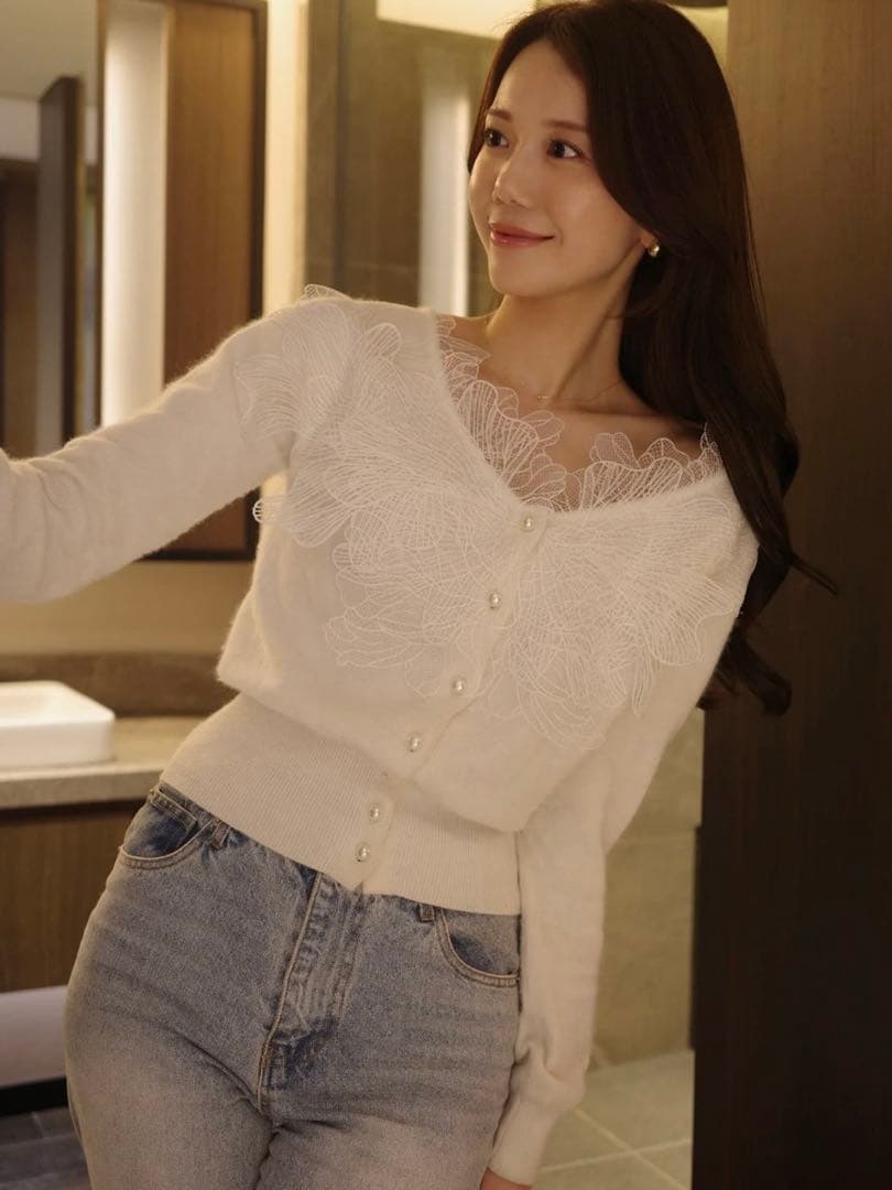 【新品未開封】polaura レースフリルカーディガン ホワイト