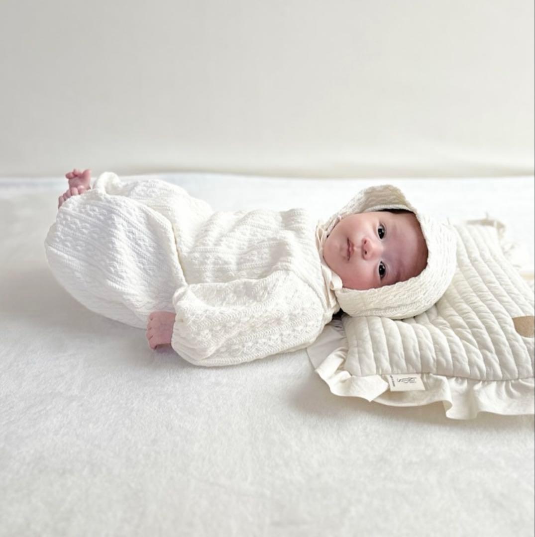 もこもこぽわん　退院着　ホワイト　お宮参り