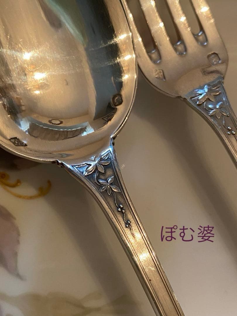 【フランス／E.Lefebvre】純銀／デザートフォーク＆スプーン